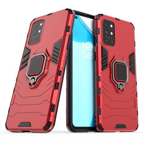 Coque Contour Silicone et Plastique Housse Etui Mat avec Magnetique Support Bague Anneau KC1 pour OnePlus 9R 5G Rouge