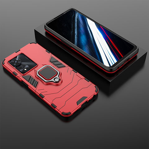 Coque Contour Silicone et Plastique Housse Etui Mat avec Magnetique Support Bague Anneau KC1 pour Oppo A18 Rouge