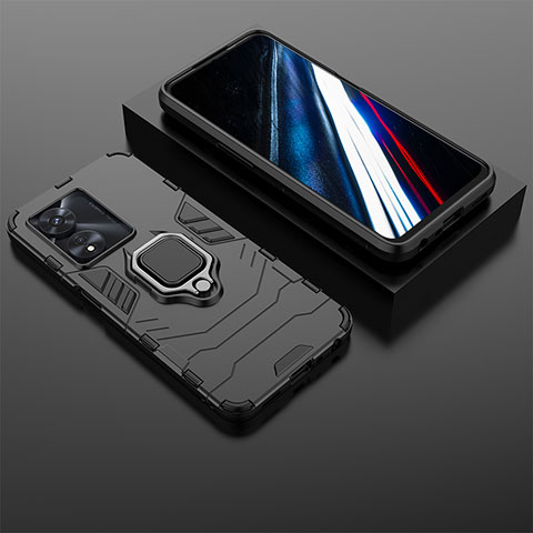 Coque Contour Silicone et Plastique Housse Etui Mat avec Magnetique Support Bague Anneau KC1 pour Oppo A58 4G Noir