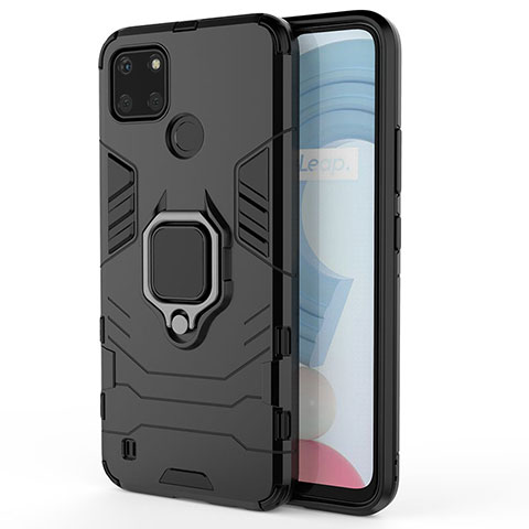 Coque Contour Silicone et Plastique Housse Etui Mat avec Magnetique Support Bague Anneau KC1 pour Realme C25Y India Noir