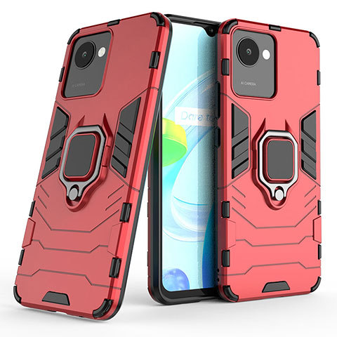 Coque Contour Silicone et Plastique Housse Etui Mat avec Magnetique Support Bague Anneau KC1 pour Realme C30 Rouge