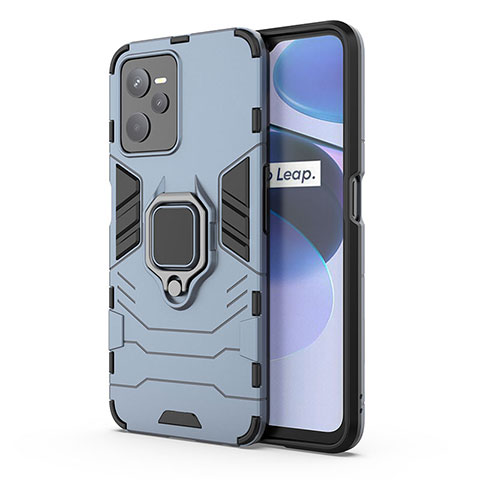 Coque Contour Silicone et Plastique Housse Etui Mat avec Magnetique Support Bague Anneau KC1 pour Realme C35 Bleu