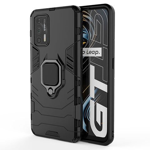 Coque Contour Silicone et Plastique Housse Etui Mat avec Magnetique Support Bague Anneau KC1 pour Realme GT Neo 2T 5G Noir