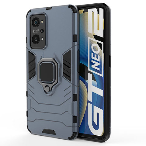 Coque Contour Silicone et Plastique Housse Etui Mat avec Magnetique Support Bague Anneau KC1 pour Realme GT Neo 3T 5G Bleu