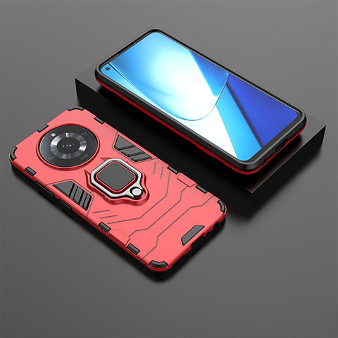 Coque Contour Silicone et Plastique Housse Etui Mat avec Magnetique Support Bague Anneau KC1 pour Realme Narzo 60 5G Rouge