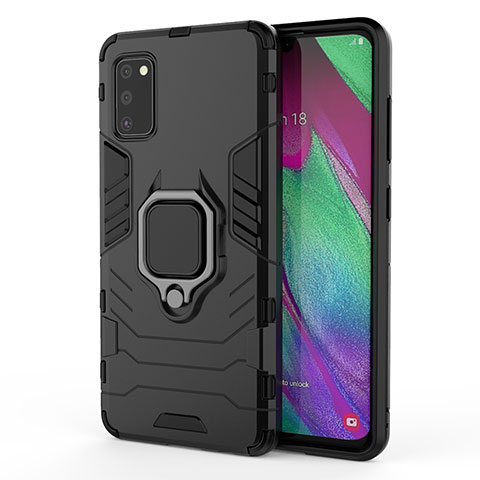 Coque Contour Silicone et Plastique Housse Etui Mat avec Magnetique Support Bague Anneau KC1 pour Samsung Galaxy A41 Noir