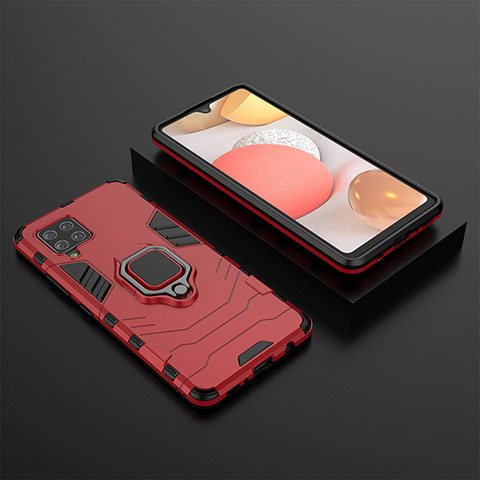 Coque Contour Silicone et Plastique Housse Etui Mat avec Magnetique Support Bague Anneau KC1 pour Samsung Galaxy A42 5G Rouge