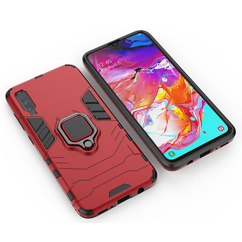 Coque Contour Silicone et Plastique Housse Etui Mat avec Magnetique Support Bague Anneau KC1 pour Samsung Galaxy A70 Rouge