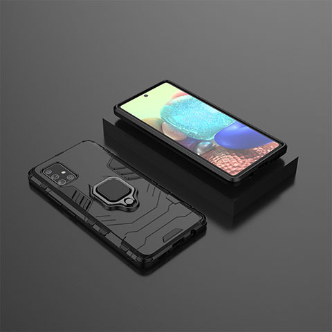 Coque Contour Silicone et Plastique Housse Etui Mat avec Magnetique Support Bague Anneau KC1 pour Samsung Galaxy A71 5G Noir