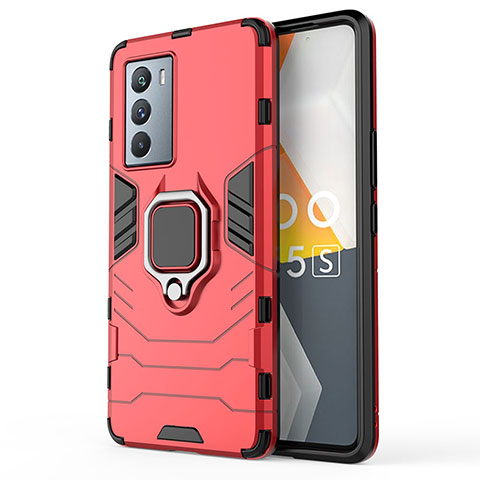 Coque Contour Silicone et Plastique Housse Etui Mat avec Magnetique Support Bague Anneau KC1 pour Vivo iQOO 9 SE 5G Rouge