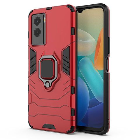 Coque Contour Silicone et Plastique Housse Etui Mat avec Magnetique Support Bague Anneau KC1 pour Vivo Y55s (2021) Rouge