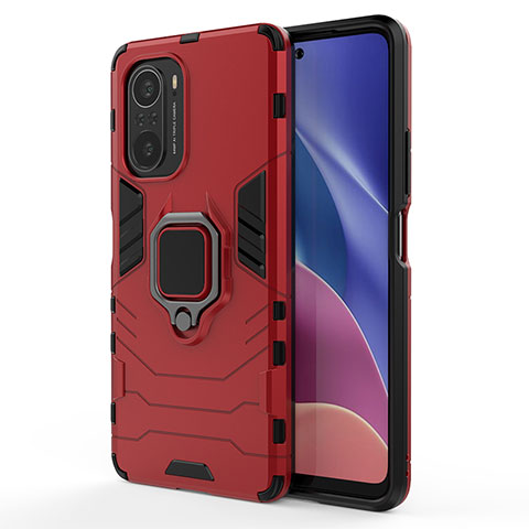 Coque Contour Silicone et Plastique Housse Etui Mat avec Magnetique Support Bague Anneau KC1 pour Xiaomi Mi 11i 5G Rouge