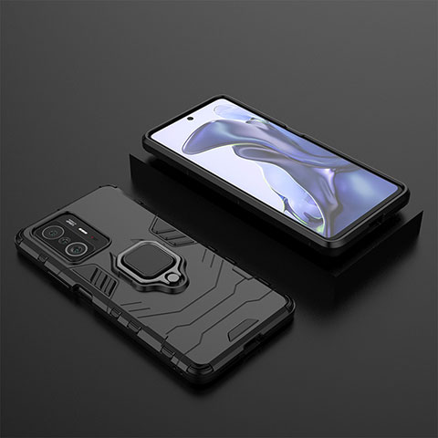 Coque Contour Silicone et Plastique Housse Etui Mat avec Magnetique Support Bague Anneau KC1 pour Xiaomi Mi 11T Pro 5G Noir