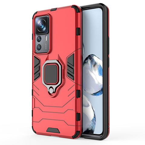 Coque Contour Silicone et Plastique Housse Etui Mat avec Magnetique Support Bague Anneau KC1 pour Xiaomi Mi 12T 5G Rouge