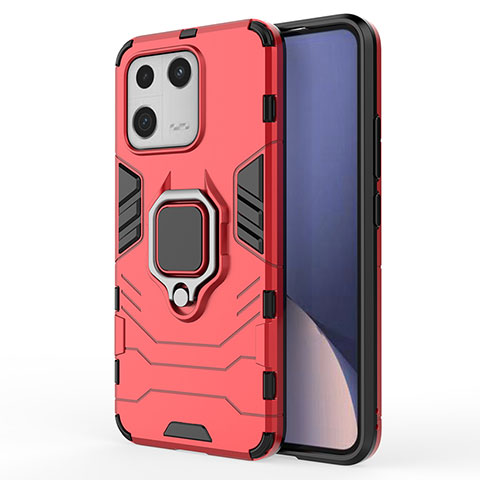 Coque Contour Silicone et Plastique Housse Etui Mat avec Magnetique Support Bague Anneau KC1 pour Xiaomi Mi 13 5G Rouge