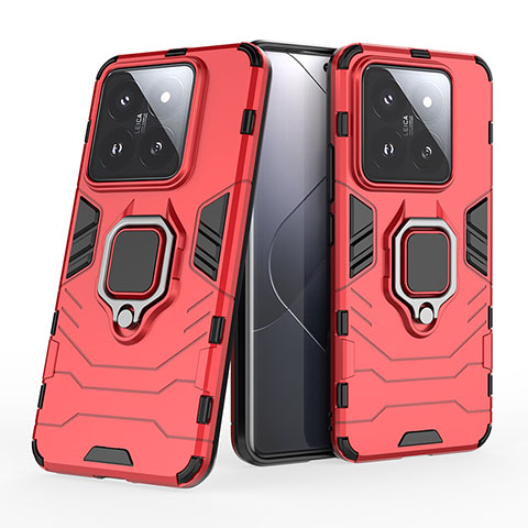 Coque Contour Silicone et Plastique Housse Etui Mat avec Magnetique Support Bague Anneau KC1 pour Xiaomi Mi 14 5G Rouge