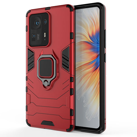 Coque Contour Silicone et Plastique Housse Etui Mat avec Magnetique Support Bague Anneau KC1 pour Xiaomi Mi Mix 4 5G Rouge