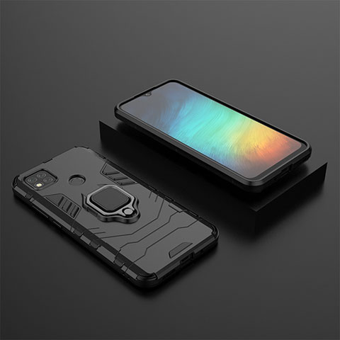 Coque Contour Silicone et Plastique Housse Etui Mat avec Magnetique Support Bague Anneau KC1 pour Xiaomi POCO C3 Noir