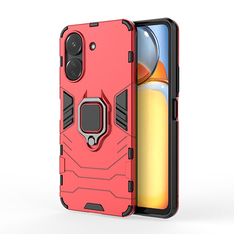 Coque Contour Silicone et Plastique Housse Etui Mat avec Magnetique Support Bague Anneau KC1 pour Xiaomi Poco C65 Rouge