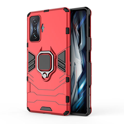 Coque Contour Silicone et Plastique Housse Etui Mat avec Magnetique Support Bague Anneau KC1 pour Xiaomi Poco F4 GT 5G Rouge