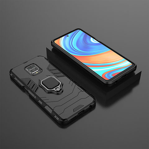 Coque Contour Silicone et Plastique Housse Etui Mat avec Magnetique Support Bague Anneau KC1 pour Xiaomi Poco M2 Pro Noir