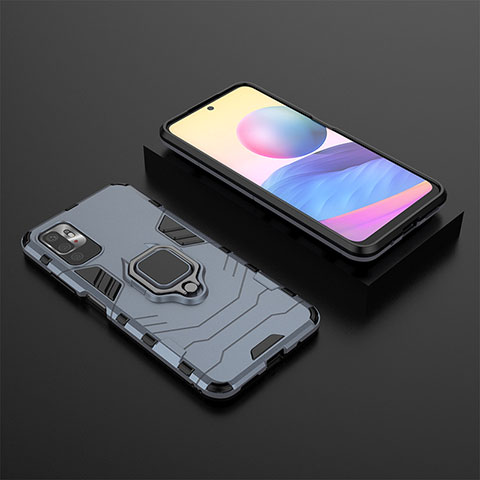 Coque Contour Silicone et Plastique Housse Etui Mat avec Magnetique Support Bague Anneau KC1 pour Xiaomi POCO M3 Pro 5G Bleu