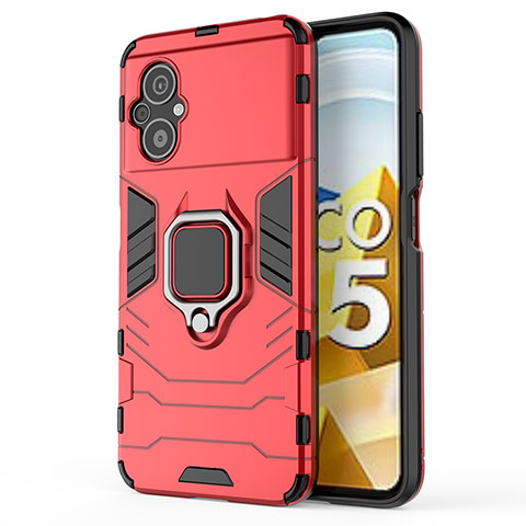 Coque Contour Silicone et Plastique Housse Etui Mat avec Magnetique Support Bague Anneau KC1 pour Xiaomi Poco M5 4G Rouge