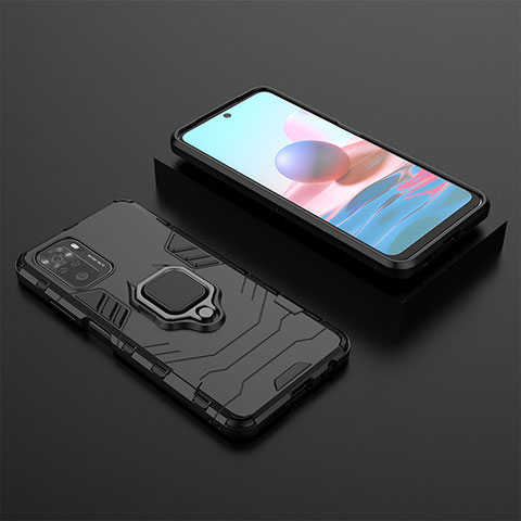 Coque Contour Silicone et Plastique Housse Etui Mat avec Magnetique Support Bague Anneau KC1 pour Xiaomi Poco M5S Noir