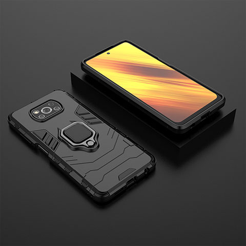 Coque Contour Silicone et Plastique Housse Etui Mat avec Magnetique Support Bague Anneau KC1 pour Xiaomi Poco X3 Pro Noir