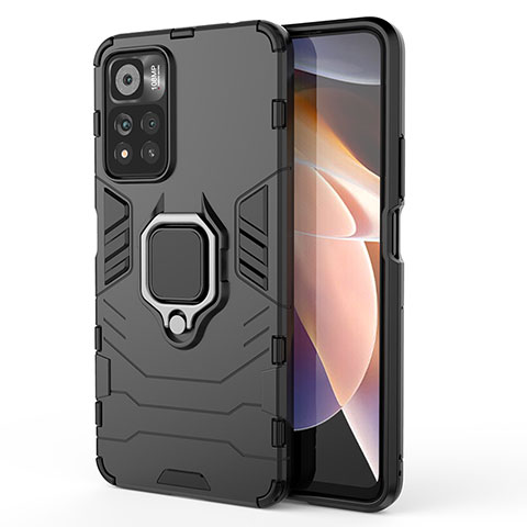 Coque Contour Silicone et Plastique Housse Etui Mat avec Magnetique Support Bague Anneau KC1 pour Xiaomi Poco X4 NFC Noir