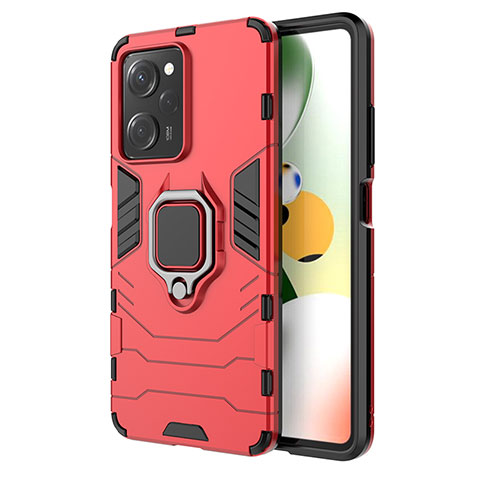 Coque Contour Silicone et Plastique Housse Etui Mat avec Magnetique Support Bague Anneau KC1 pour Xiaomi Poco X5 Pro 5G Rouge