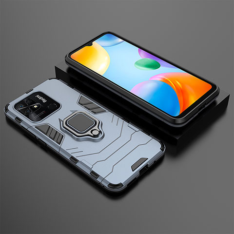 Coque Contour Silicone et Plastique Housse Etui Mat avec Magnetique Support Bague Anneau KC1 pour Xiaomi Redmi 10 India Bleu