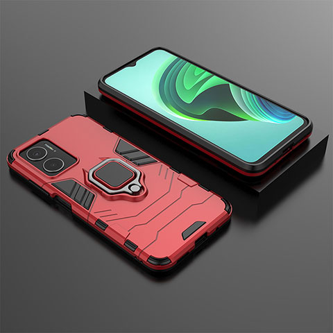 Coque Contour Silicone et Plastique Housse Etui Mat avec Magnetique Support Bague Anneau KC1 pour Xiaomi Redmi 10 Prime Plus 5G Rouge