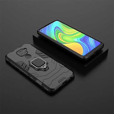 Coque Contour Silicone et Plastique Housse Etui Mat avec Magnetique Support Bague Anneau KC1 pour Xiaomi Redmi 10X 4G Noir