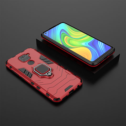 Coque Contour Silicone et Plastique Housse Etui Mat avec Magnetique Support Bague Anneau KC1 pour Xiaomi Redmi 10X 4G Rouge