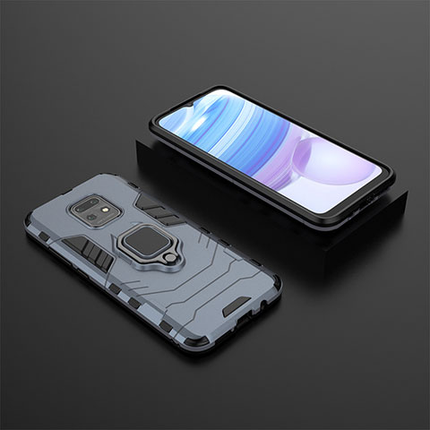 Coque Contour Silicone et Plastique Housse Etui Mat avec Magnetique Support Bague Anneau KC1 pour Xiaomi Redmi 10X 5G Bleu