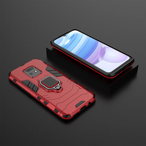 Coque Contour Silicone et Plastique Housse Etui Mat avec Magnetique Support Bague Anneau KC1 pour Xiaomi Redmi 10X 5G Rouge