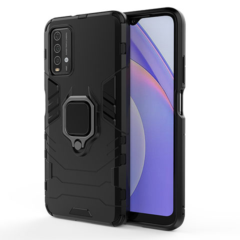 Coque Contour Silicone et Plastique Housse Etui Mat avec Magnetique Support Bague Anneau KC1 pour Xiaomi Redmi 9 Power Noir