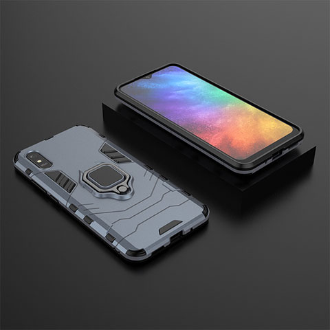 Coque Contour Silicone et Plastique Housse Etui Mat avec Magnetique Support Bague Anneau KC1 pour Xiaomi Redmi 9A Bleu