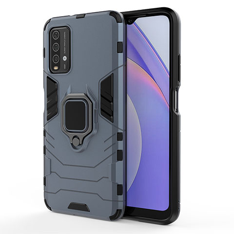 Coque Contour Silicone et Plastique Housse Etui Mat avec Magnetique Support Bague Anneau KC1 pour Xiaomi Redmi 9T 4G Bleu