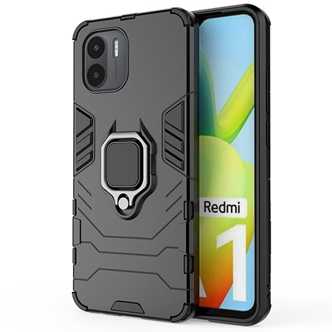 Coque Contour Silicone et Plastique Housse Etui Mat avec Magnetique Support Bague Anneau KC1 pour Xiaomi Redmi A1 Noir