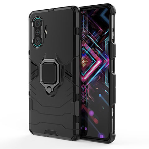 Coque Contour Silicone et Plastique Housse Etui Mat avec Magnetique Support Bague Anneau KC1 pour Xiaomi Redmi K40 Gaming 5G Noir