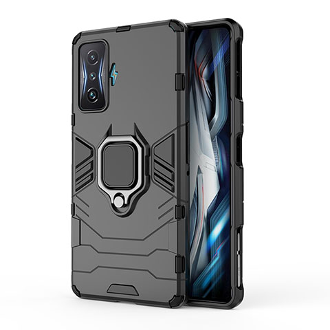 Coque Contour Silicone et Plastique Housse Etui Mat avec Magnetique Support Bague Anneau KC1 pour Xiaomi Redmi K50 Gaming 5G Noir