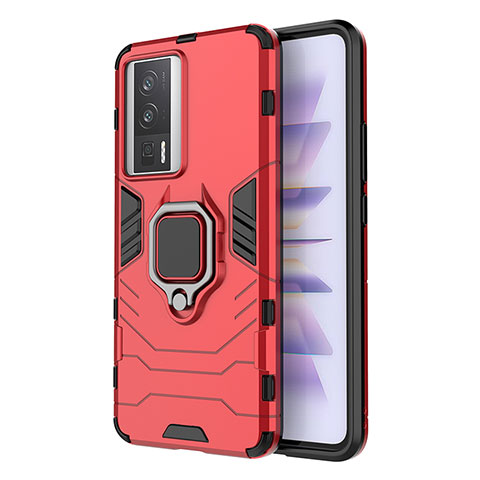 Coque Contour Silicone et Plastique Housse Etui Mat avec Magnetique Support Bague Anneau KC1 pour Xiaomi Redmi K60 5G Rouge