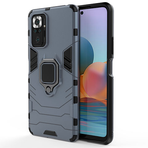 Coque Contour Silicone et Plastique Housse Etui Mat avec Magnetique Support Bague Anneau KC1 pour Xiaomi Redmi Note 10 Pro 4G Bleu