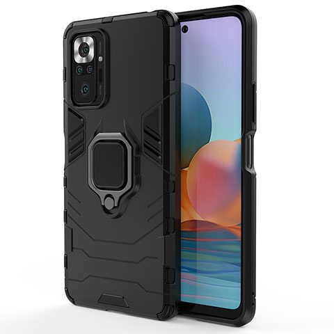 Coque Contour Silicone et Plastique Housse Etui Mat avec Magnetique Support Bague Anneau KC1 pour Xiaomi Redmi Note 10 Pro Max Noir