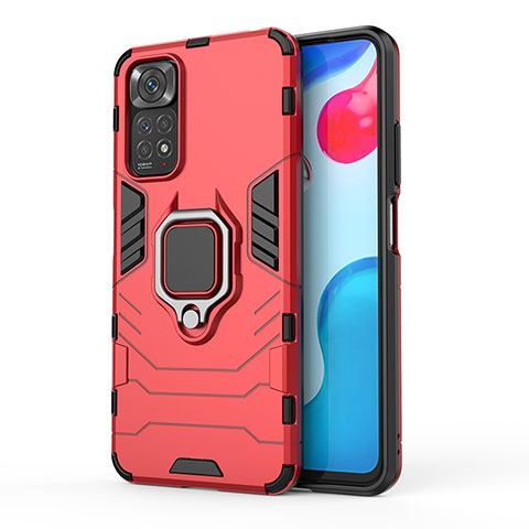 Coque Contour Silicone et Plastique Housse Etui Mat avec Magnetique Support Bague Anneau KC1 pour Xiaomi Redmi Note 11 4G (2022) Rouge