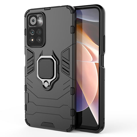 Coque Contour Silicone et Plastique Housse Etui Mat avec Magnetique Support Bague Anneau KC1 pour Xiaomi Redmi Note 11 Pro+ Plus 5G Noir