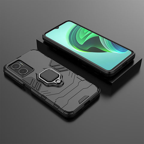 Coque Contour Silicone et Plastique Housse Etui Mat avec Magnetique Support Bague Anneau KC1 pour Xiaomi Redmi Note 11E 5G Noir