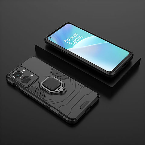 Coque Contour Silicone et Plastique Housse Etui Mat avec Magnetique Support Bague Anneau KC2 pour OnePlus Nord 2T 5G Noir